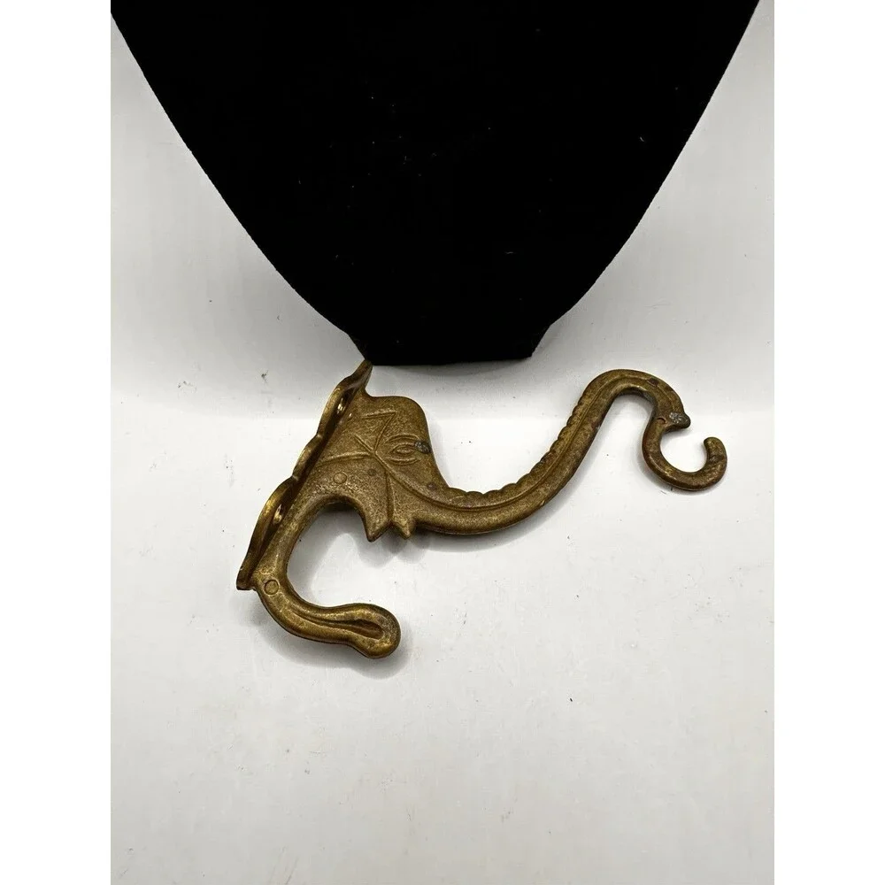 Vintage Brass India Elephant Double Hook Wall Hooks Coats Trunk Up 3.5 x 3.5 in